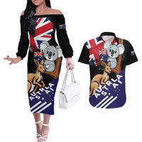 Personalised Australia Kangaroo Koala Together Couples Matching Off The Shoulder Long Sleeve Dress and Hawaiian Shirt Special Edition