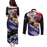 Personalised Australia Kangaroo Koala Together Couples Matching Puletasi and Long Sleeve Button Shirt Special Edition