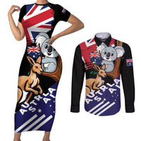 Personalised Australia Kangaroo Koala Together Couples Matching Short Sleeve Bodycon Dress and Long Sleeve Button Shirt Special Edition