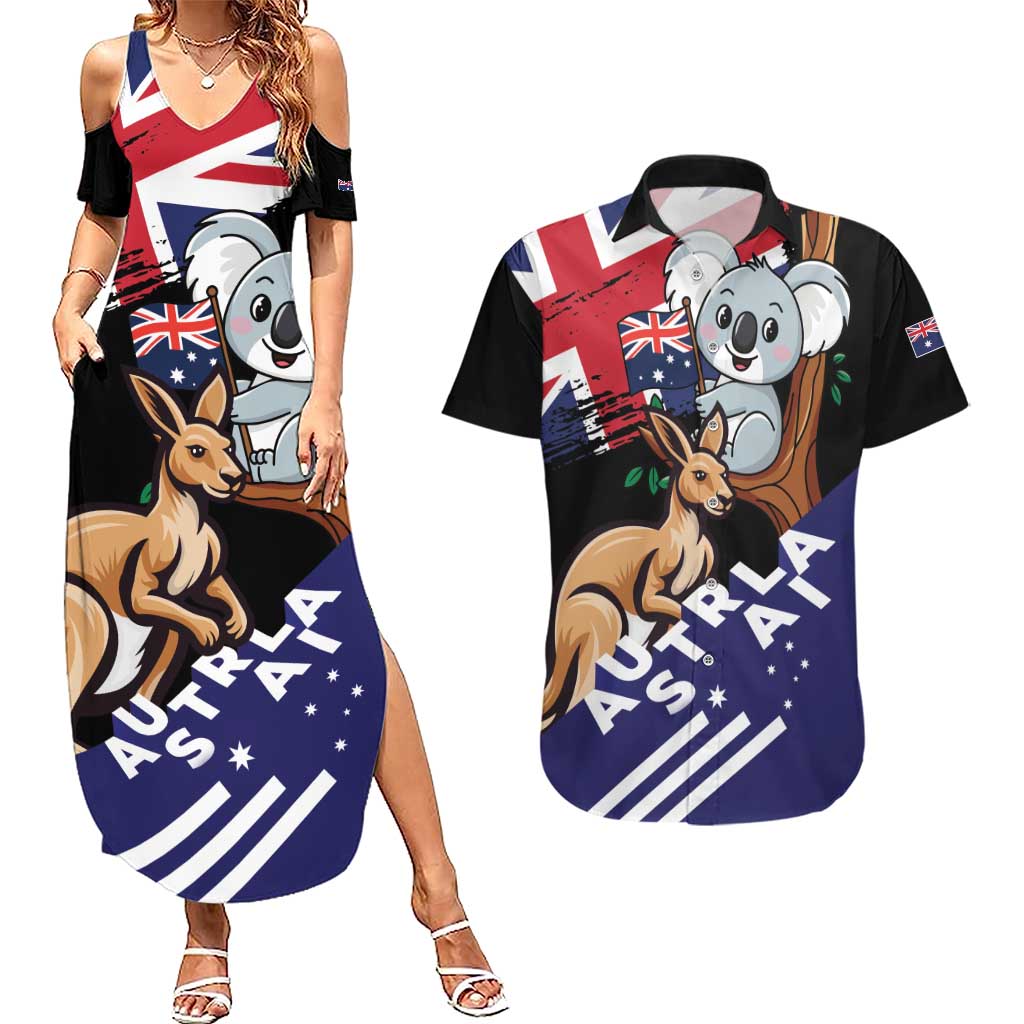 Personalised Australia Kangaroo Koala Together Couples Matching Summer Maxi Dress and Hawaiian Shirt Special Edition