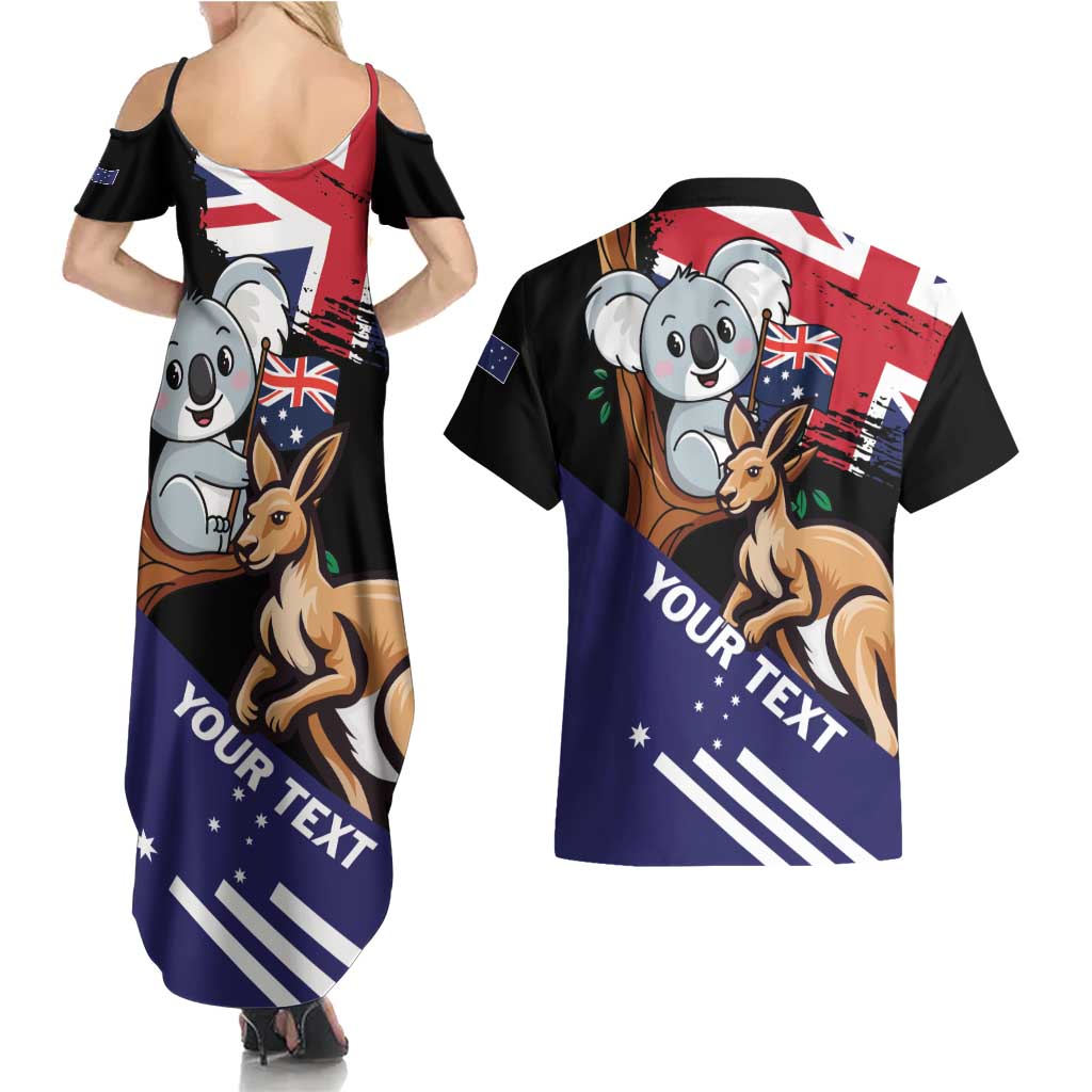 Personalised Australia Kangaroo Koala Together Couples Matching Summer Maxi Dress and Hawaiian Shirt Special Edition