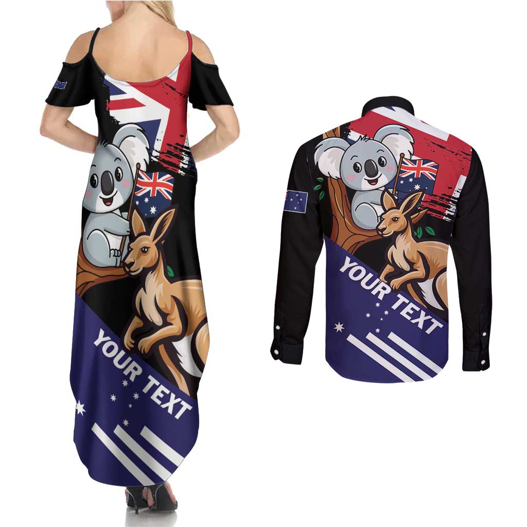 Personalised Australia Kangaroo Koala Together Couples Matching Summer Maxi Dress and Long Sleeve Button Shirt Special Edition