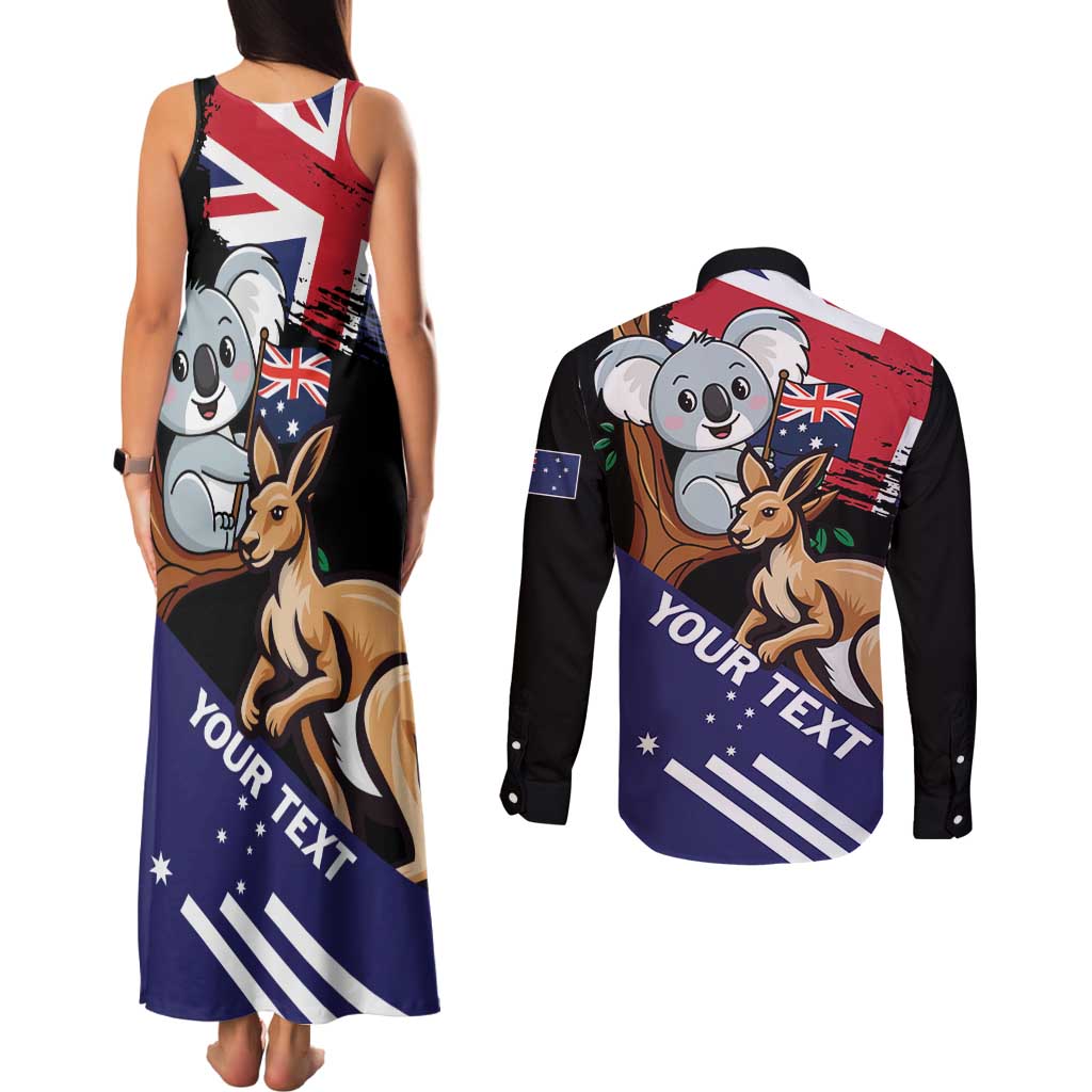 Personalised Australia Kangaroo Koala Together Couples Matching Tank Maxi Dress and Long Sleeve Button Shirt Special Edition