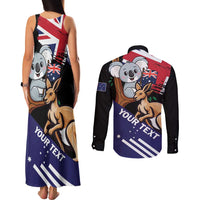Personalised Australia Kangaroo Koala Together Couples Matching Tank Maxi Dress and Long Sleeve Button Shirt Special Edition