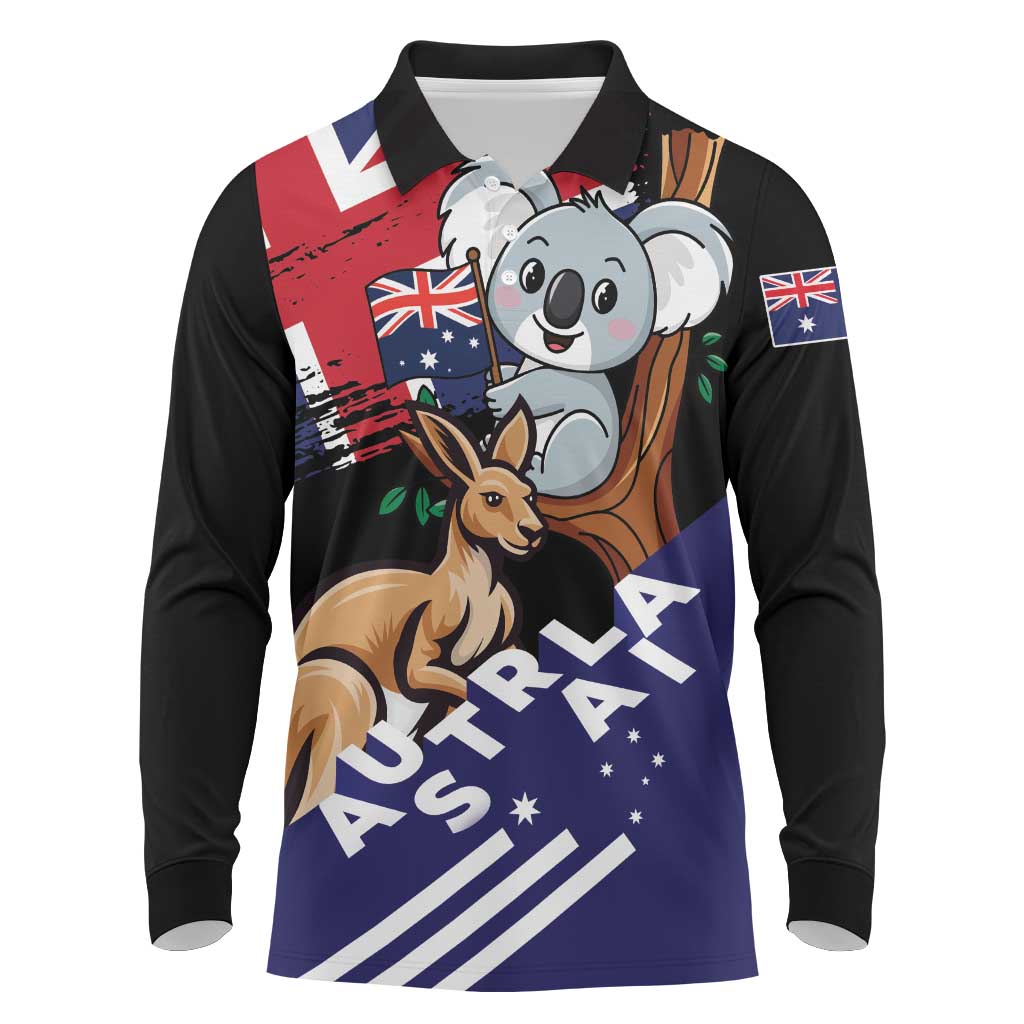 Personalised Australia Kangaroo Koala Together Long Sleeve Polo Shirt Special Edition