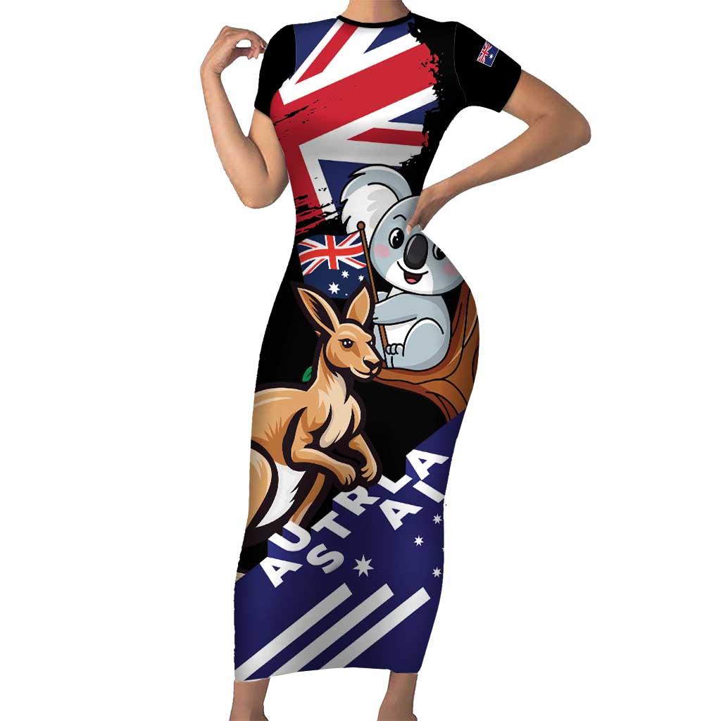 Personalised Australia Kangaroo Koala Together Short Sleeve Bodycon Dress Special Edition - Wonder Print Shop