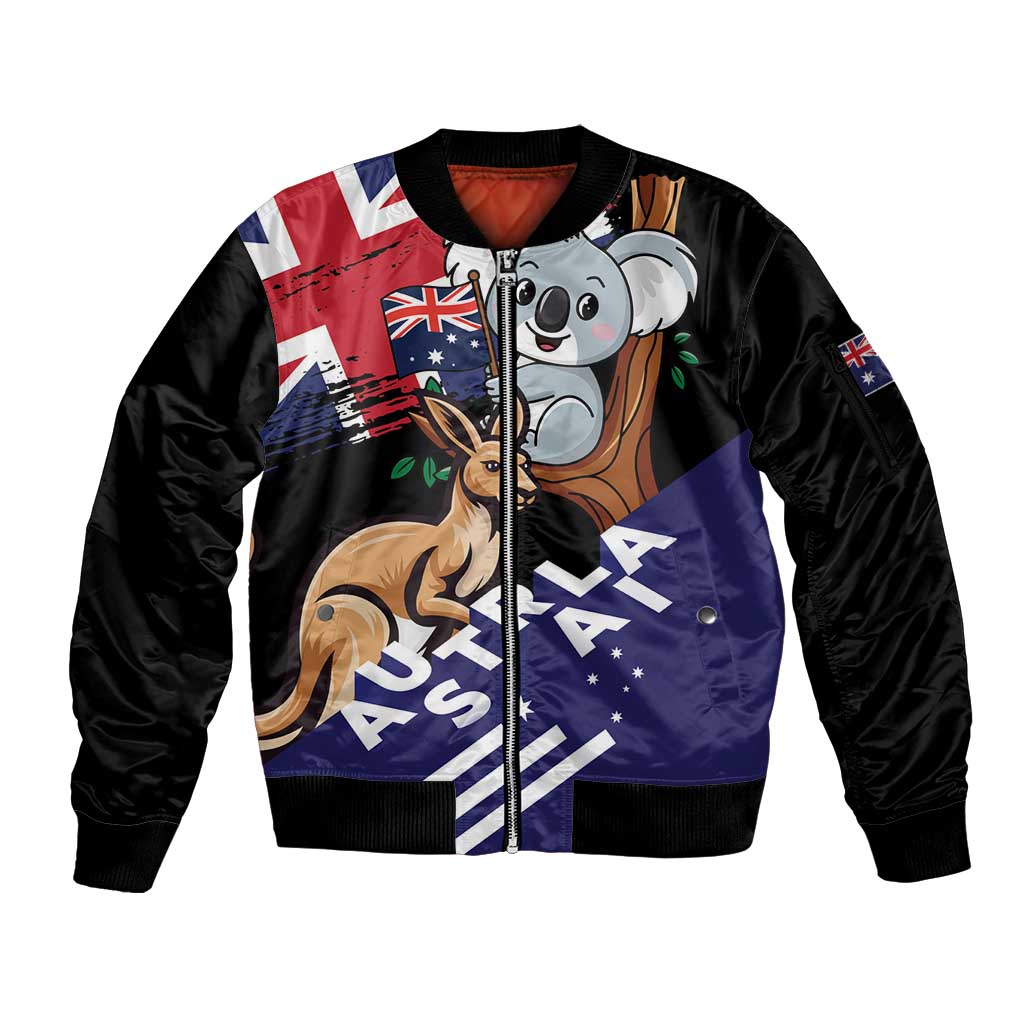 Personalised Australia Kangaroo Koala Together Sleeve Zip Bomber Jacket Special Edition - Wonder Print Shop
