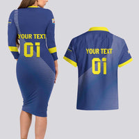 Custom Curacao Football Couples Matching Long Sleeve Bodycon Dress and Hawaiian Shirt La Familia Azul Go Champion