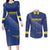 Custom Curacao Football Couples Matching Long Sleeve Bodycon Dress and Long Sleeve Button Shirt La Familia Azul Go Champion