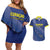 Custom Curacao Football Couples Matching Off Shoulder Short Dress and Hawaiian Shirt La Familia Azul Go Champion