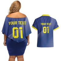 Custom Curacao Football Couples Matching Off Shoulder Short Dress and Hawaiian Shirt La Familia Azul Go Champion