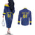 Custom Curacao Football Couples Matching Off The Shoulder Long Sleeve Dress and Long Sleeve Button Shirt La Familia Azul Go Champion