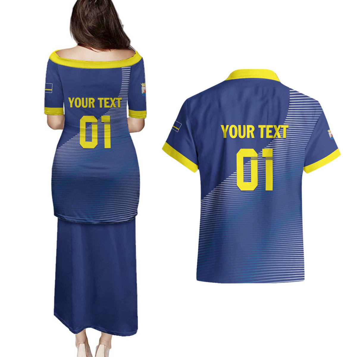 Custom Curacao Football Couples Matching Puletasi and Hawaiian Shirt La Familia Azul Go Champion