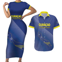 Custom Curacao Football Couples Matching Short Sleeve Bodycon Dress and Hawaiian Shirt La Familia Azul Go Champion