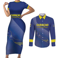 Custom Curacao Football Couples Matching Short Sleeve Bodycon Dress and Long Sleeve Button Shirt La Familia Azul Go Champion