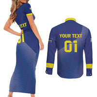 Custom Curacao Football Couples Matching Short Sleeve Bodycon Dress and Long Sleeve Button Shirt La Familia Azul Go Champion