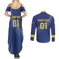 Custom Curacao Football Couples Matching Summer Maxi Dress and Long Sleeve Button Shirt La Familia Azul Go Champion