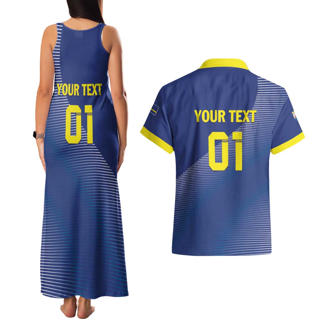 Custom Curacao Football Couples Matching Tank Maxi Dress and Hawaiian Shirt La Familia Azul Go Champion