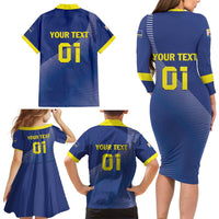 Custom Curacao Football Family Matching Long Sleeve Bodycon Dress and Hawaiian Shirt La Familia Azul Go Champion