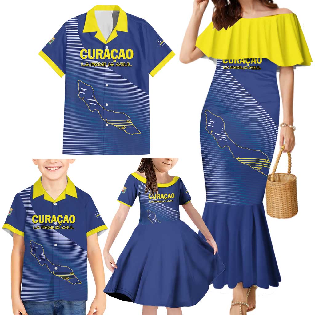 Custom Curacao Football Family Matching Mermaid Dress and Hawaiian Shirt La Familia Azul Go Champion