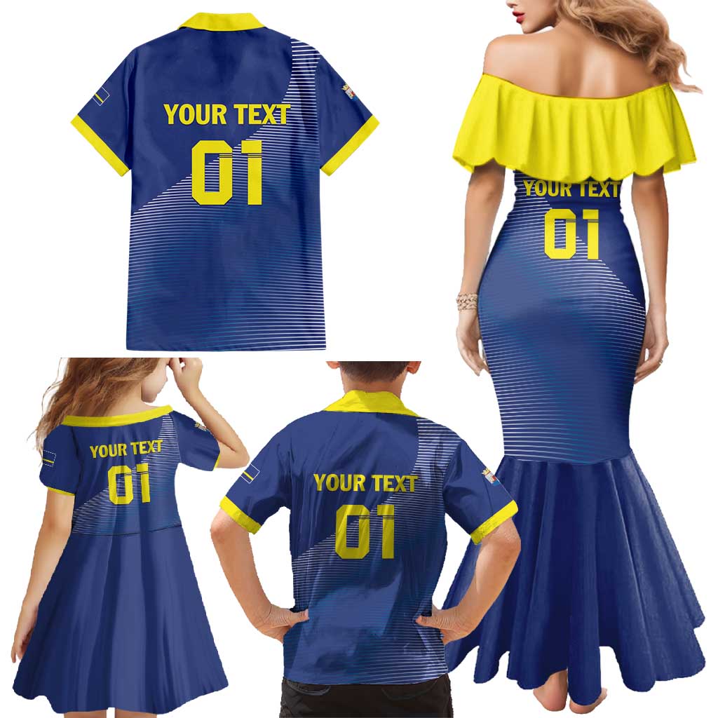 Custom Curacao Football Family Matching Mermaid Dress and Hawaiian Shirt La Familia Azul Go Champion