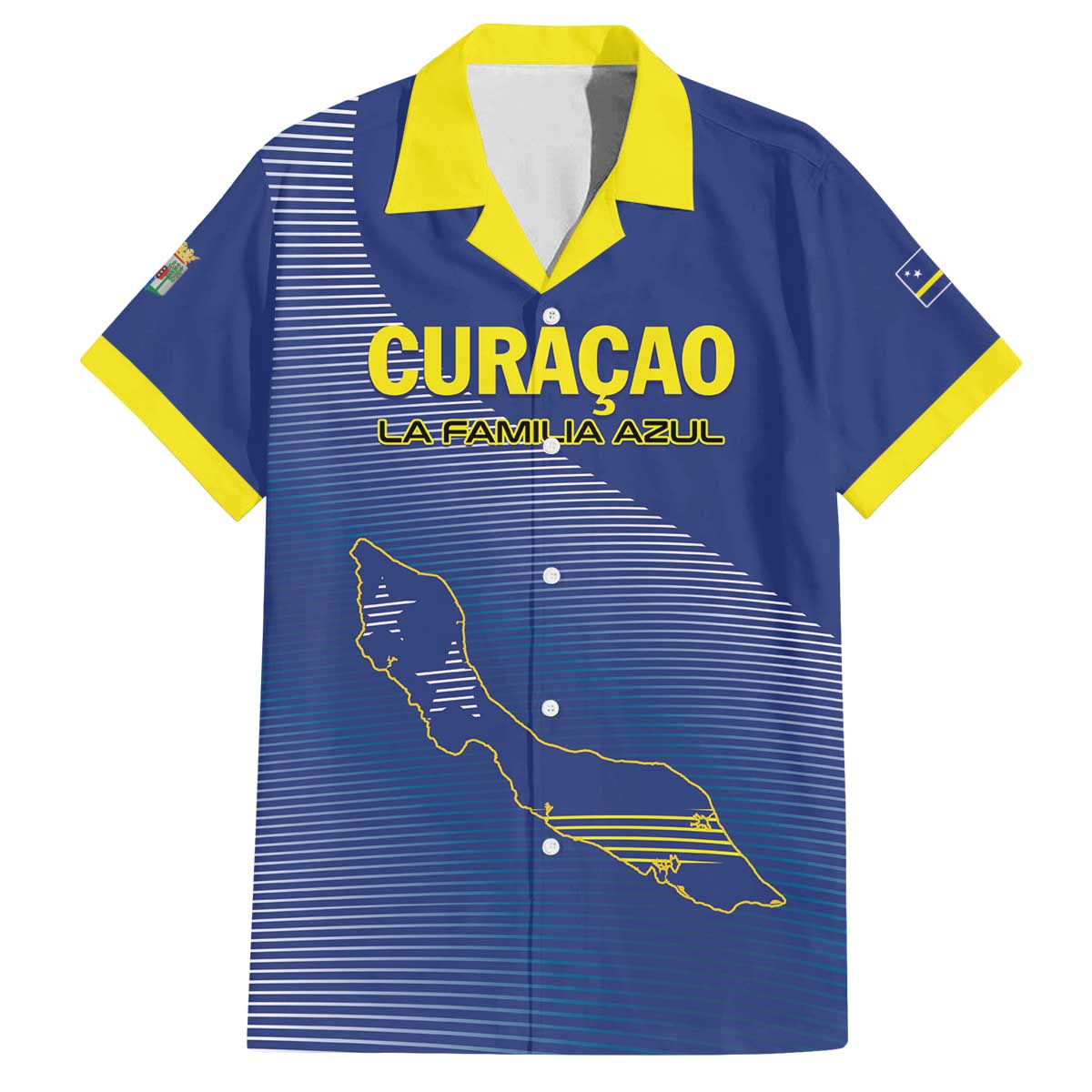 Custom Curacao Football Family Matching Off The Shoulder Long Sleeve Dress and Hawaiian Shirt La Familia Azul Go Champion