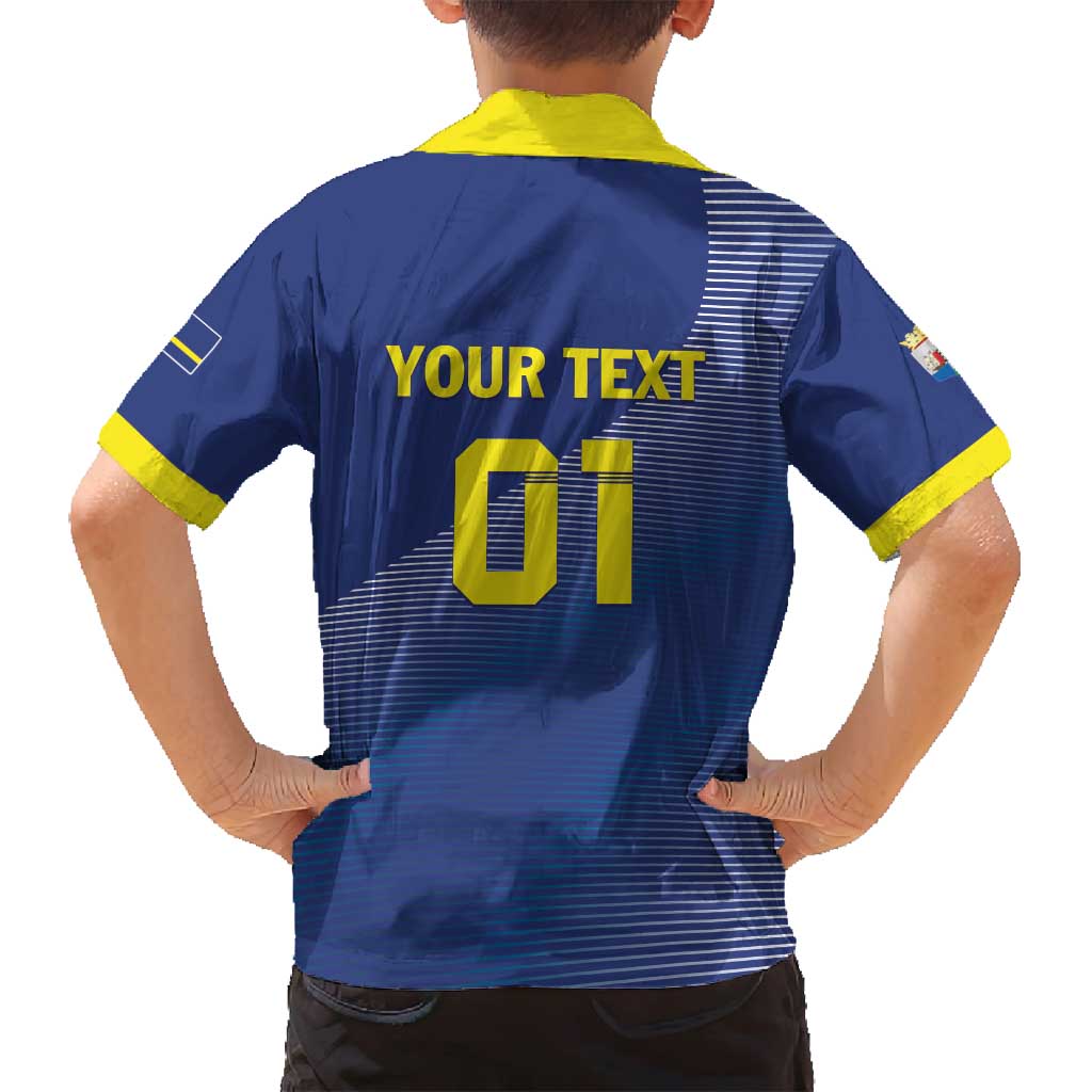 Custom Curacao Football Family Matching Off Shoulder Short Dress and Hawaiian Shirt La Familia Azul Go Champion