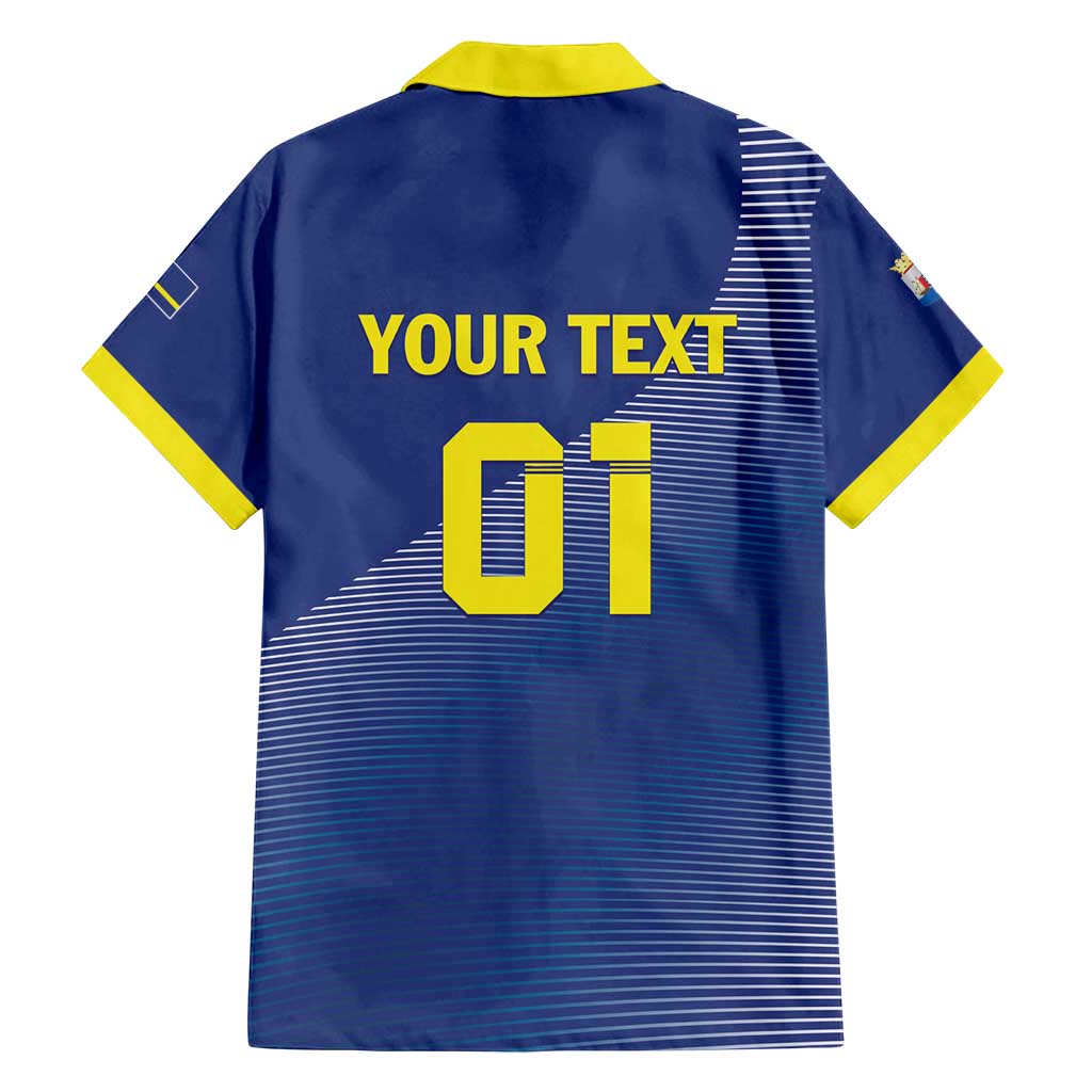 Custom Curacao Football Family Matching Off Shoulder Short Dress and Hawaiian Shirt La Familia Azul Go Champion