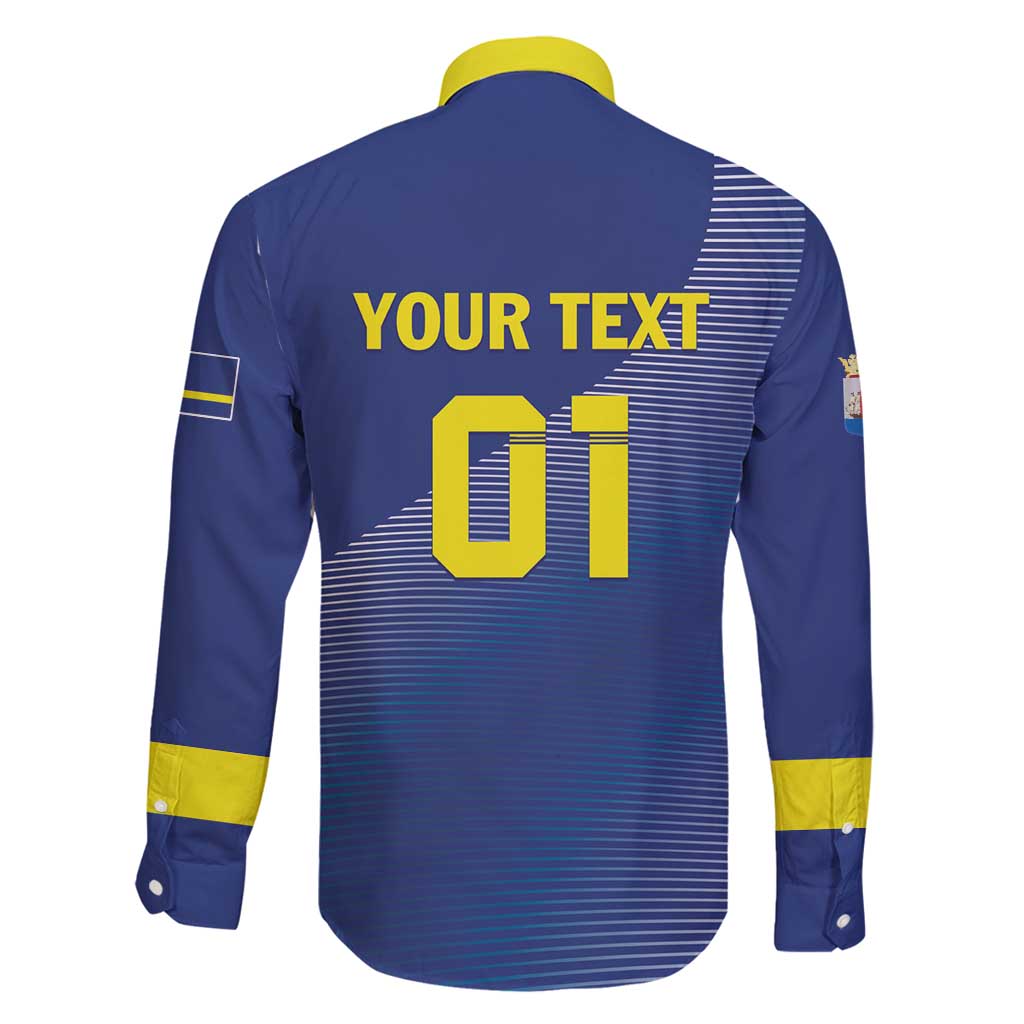 Custom Curacao Football Family Matching Off Shoulder Short Dress and Hawaiian Shirt La Familia Azul Go Champion