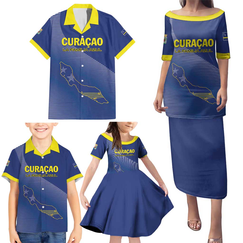 Custom Curacao Football Family Matching Puletasi and Hawaiian Shirt La Familia Azul Go Champion