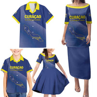 Custom Curacao Football Family Matching Puletasi and Hawaiian Shirt La Familia Azul Go Champion