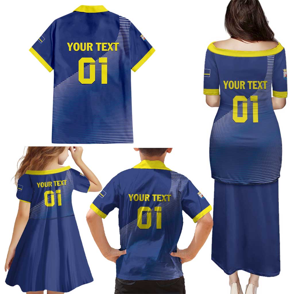 Custom Curacao Football Family Matching Puletasi and Hawaiian Shirt La Familia Azul Go Champion