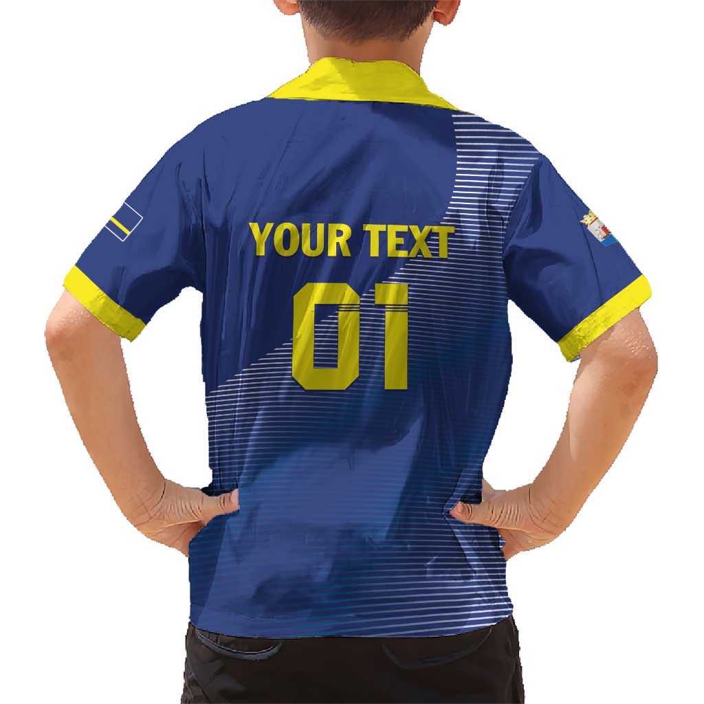 Custom Curacao Football Family Matching Short Sleeve Bodycon Dress and Hawaiian Shirt La Familia Azul Go Champion