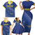 Custom Curacao Football Family Matching Short Sleeve Bodycon Dress and Hawaiian Shirt La Familia Azul Go Champion