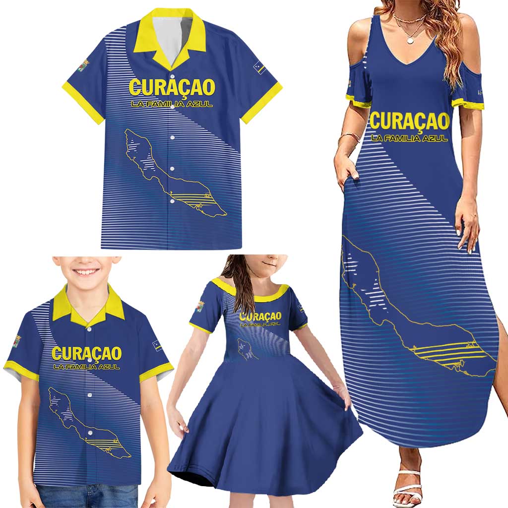 Custom Curacao Football Family Matching Summer Maxi Dress and Hawaiian Shirt La Familia Azul Go Champion