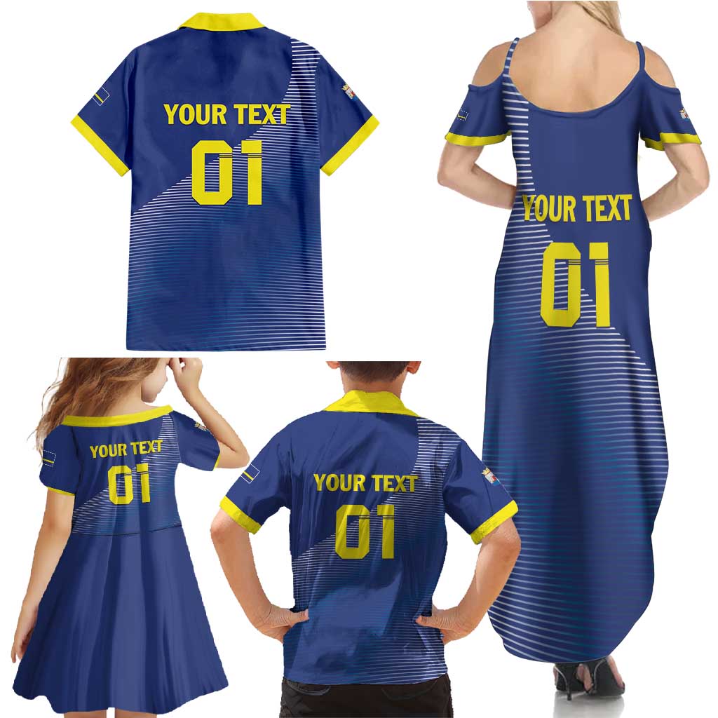 Custom Curacao Football Family Matching Summer Maxi Dress and Hawaiian Shirt La Familia Azul Go Champion