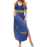 Custom Curacao Football Family Matching Summer Maxi Dress and Hawaiian Shirt La Familia Azul Go Champion