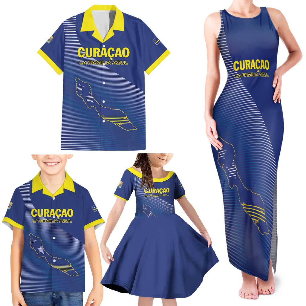 Custom Curacao Football Family Matching Tank Maxi Dress and Hawaiian Shirt La Familia Azul Go Champion