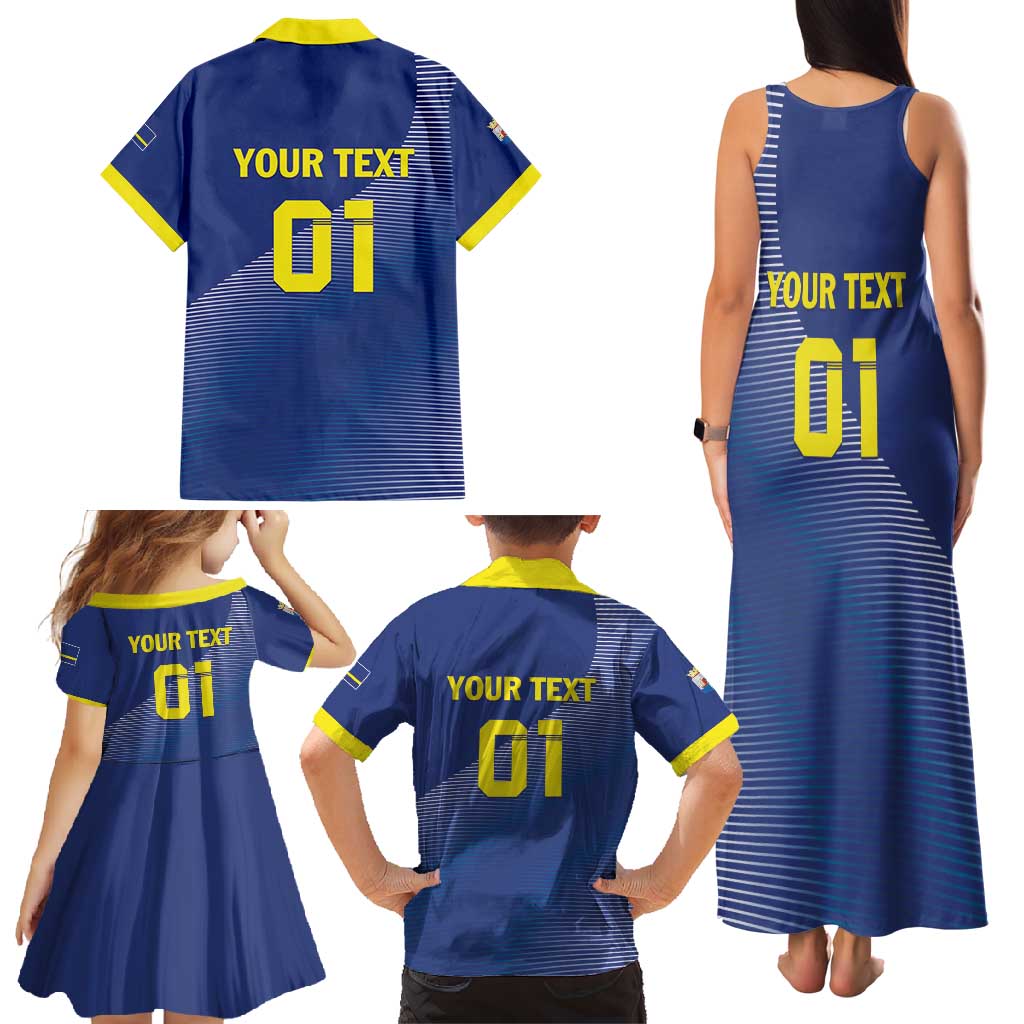Custom Curacao Football Family Matching Tank Maxi Dress and Hawaiian Shirt La Familia Azul Go Champion