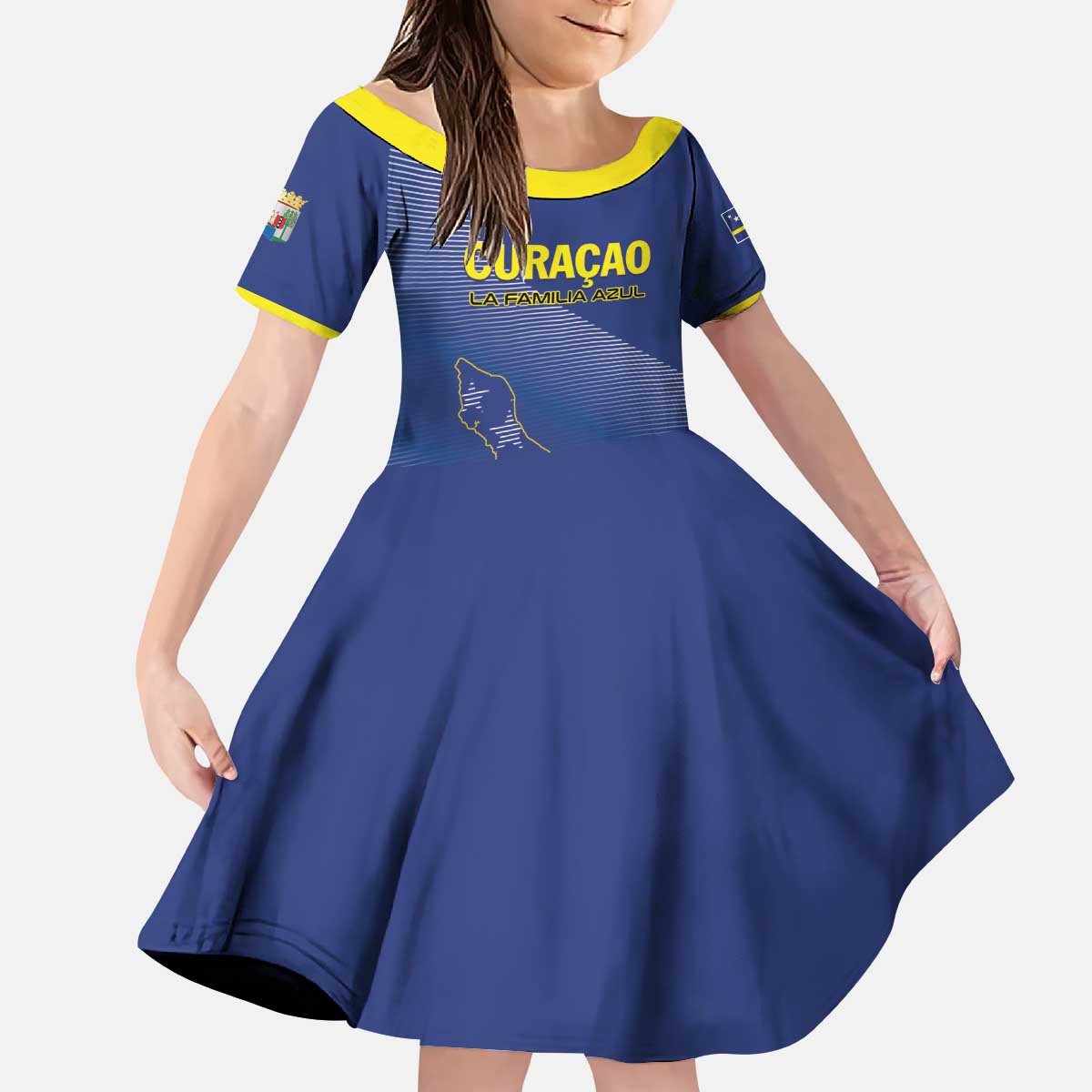 Custom Curacao Football Kid Short Sleeve Dress La Familia Azul Go Champion