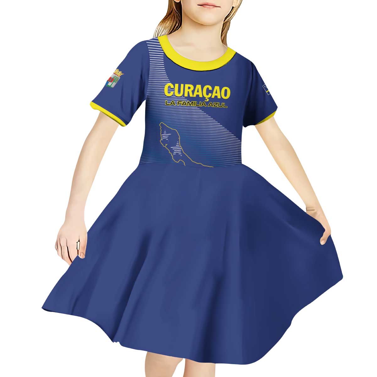 Custom Curacao Football Kid Short Sleeve Dress La Familia Azul Go Champion