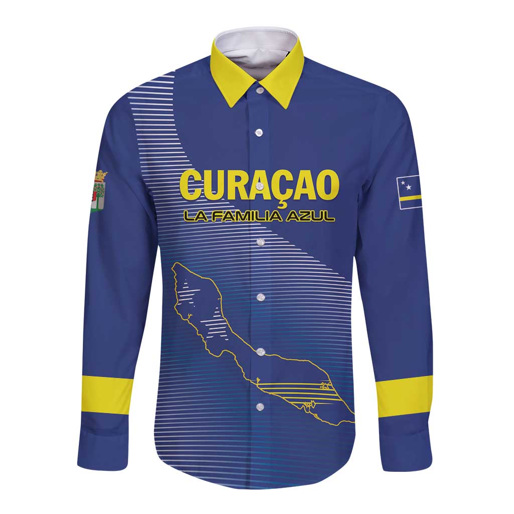 Custom Curacao Football Long Sleeve Button Shirt La Familia Azul Go Champion