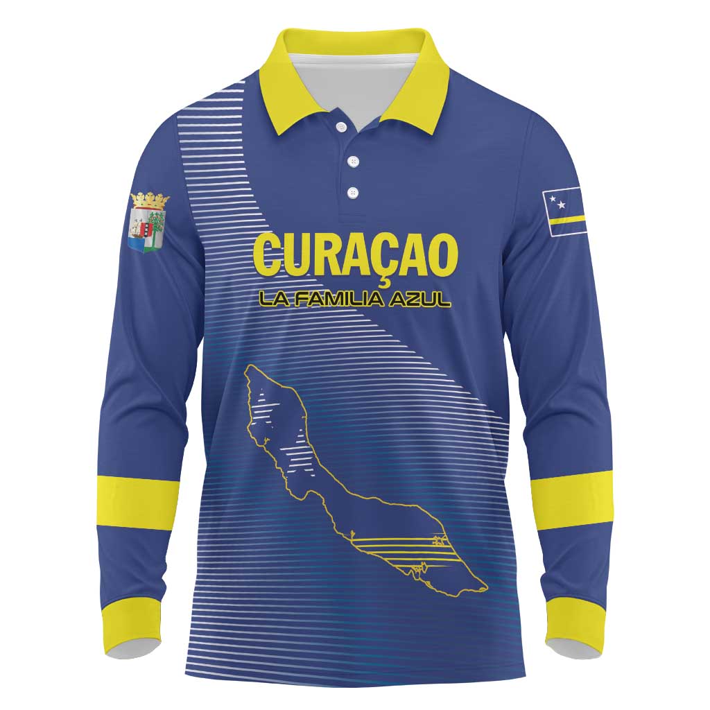 Custom Curacao Football Long Sleeve Polo Shirt La Familia Azul Go Champion