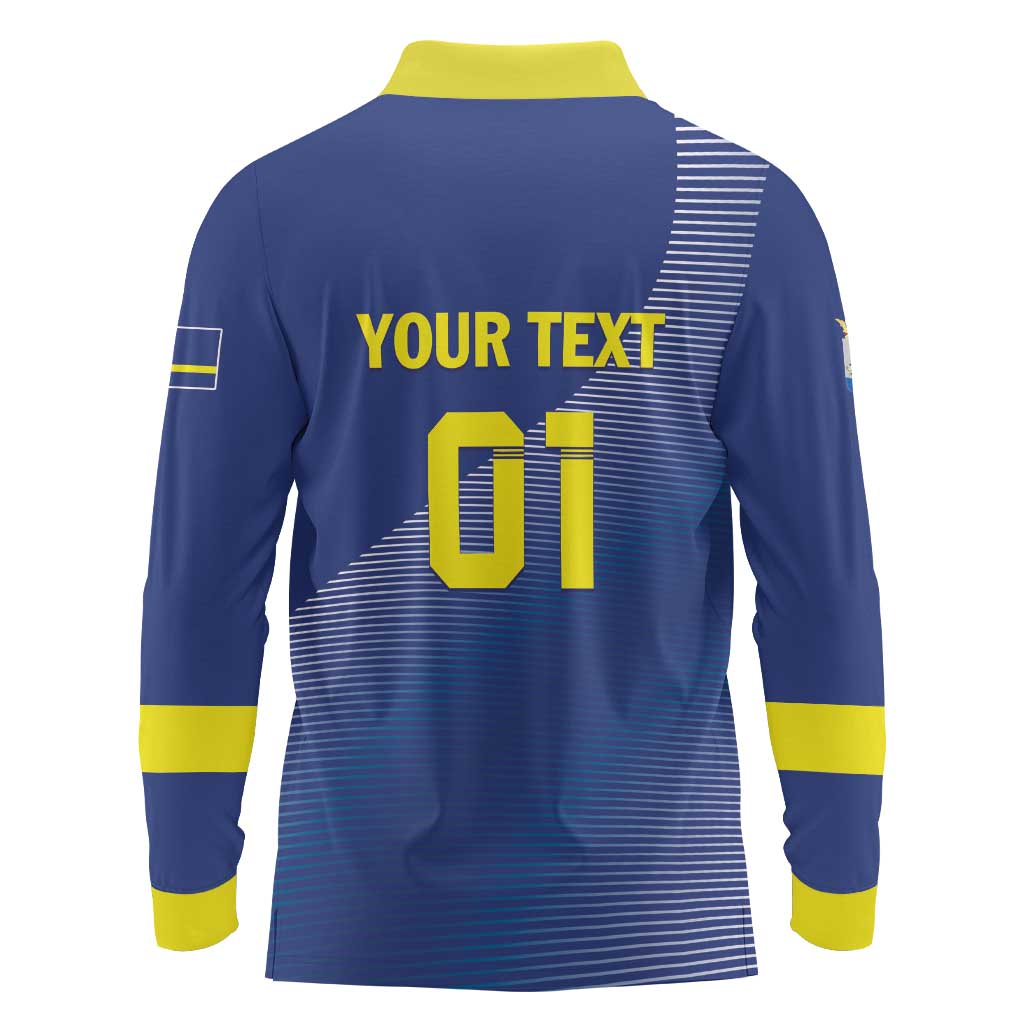 Custom Curacao Football Long Sleeve Polo Shirt La Familia Azul Go Champion