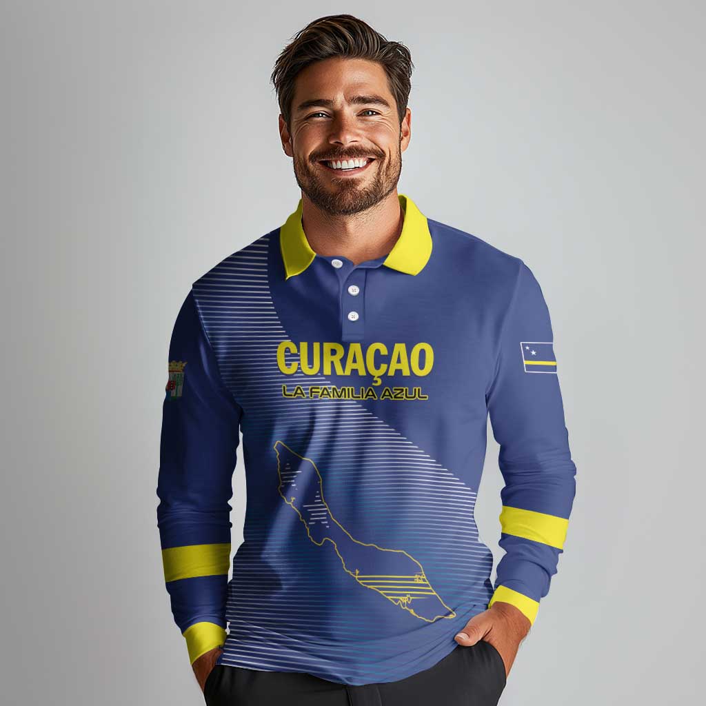 Custom Curacao Football Long Sleeve Polo Shirt La Familia Azul Go Champion