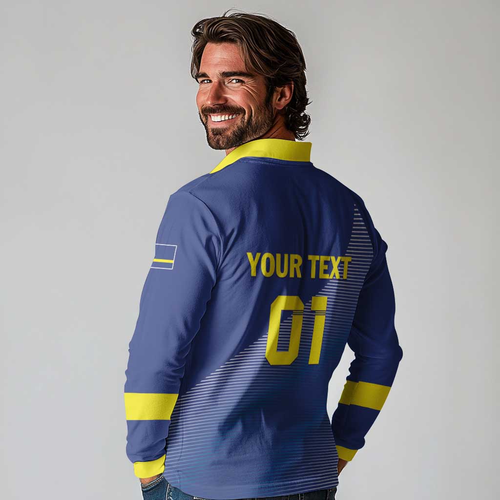 Custom Curacao Football Long Sleeve Polo Shirt La Familia Azul Go Champion