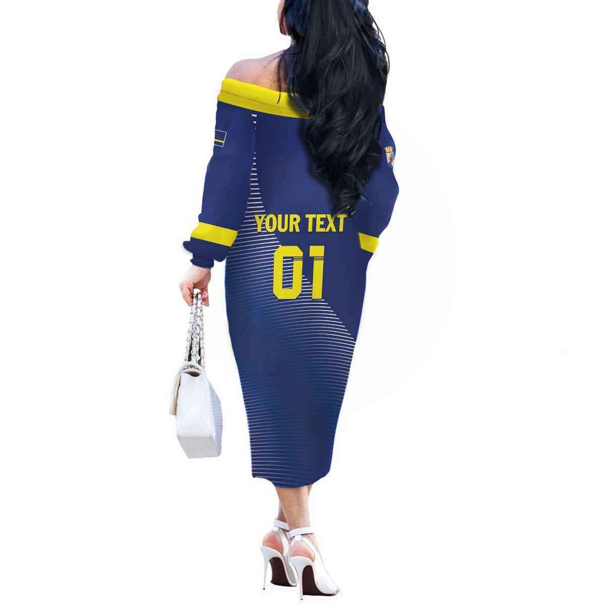 Custom Curacao Football Off The Shoulder Long Sleeve Dress La Familia Azul Go Champion