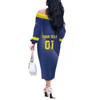 Custom Curacao Football Off The Shoulder Long Sleeve Dress La Familia Azul Go Champion