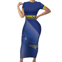 Custom Curacao Football Short Sleeve Bodycon Dress La Familia Azul Go Champion