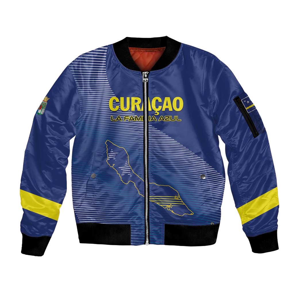 Custom Curacao Football Sleeve Zip Bomber Jacket La Familia Azul Go Champion